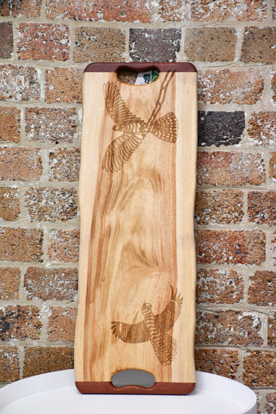 Camphor Laurel Redgum & Handles Long Board 70cm Black Cockatoo design