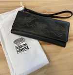 Black Long Leather Purse Wallet With Phone Holder & Cotton Gift Bag - Butterfly Design