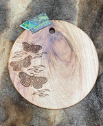 Camphor Laurel Large Round Board (40 D x 2.5cm) 3 Moths Design