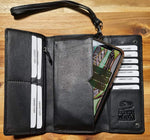 Black Long Leather Purse Wallet With Phone Holder & Cotton Gift Bag - Butterfly Design
