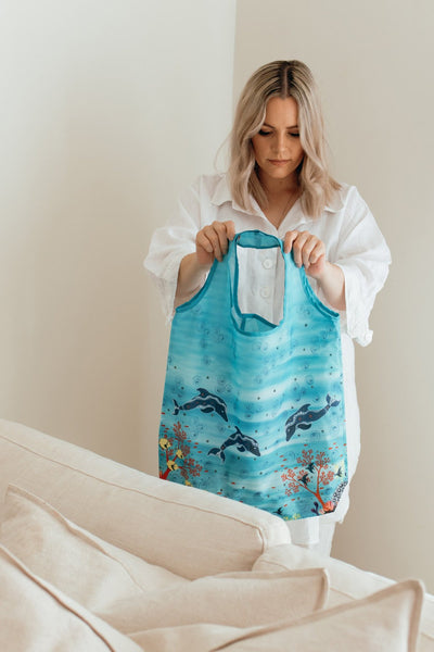 Dolphin recycled bag held upright