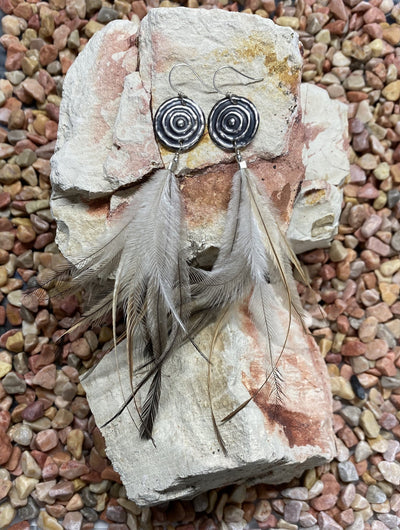 Ngulburnan, yuriyawi “Waterhole” Dirrawang Emu Feather Earrings by Sonia Pallett